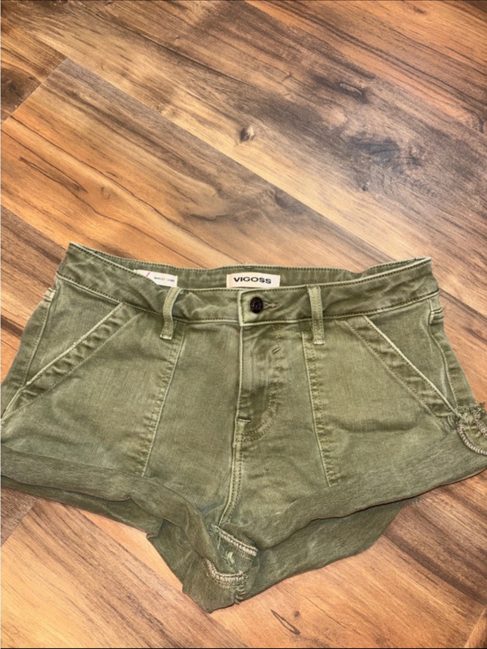 Vigoss Olive Green Denim Shortie Shorts
